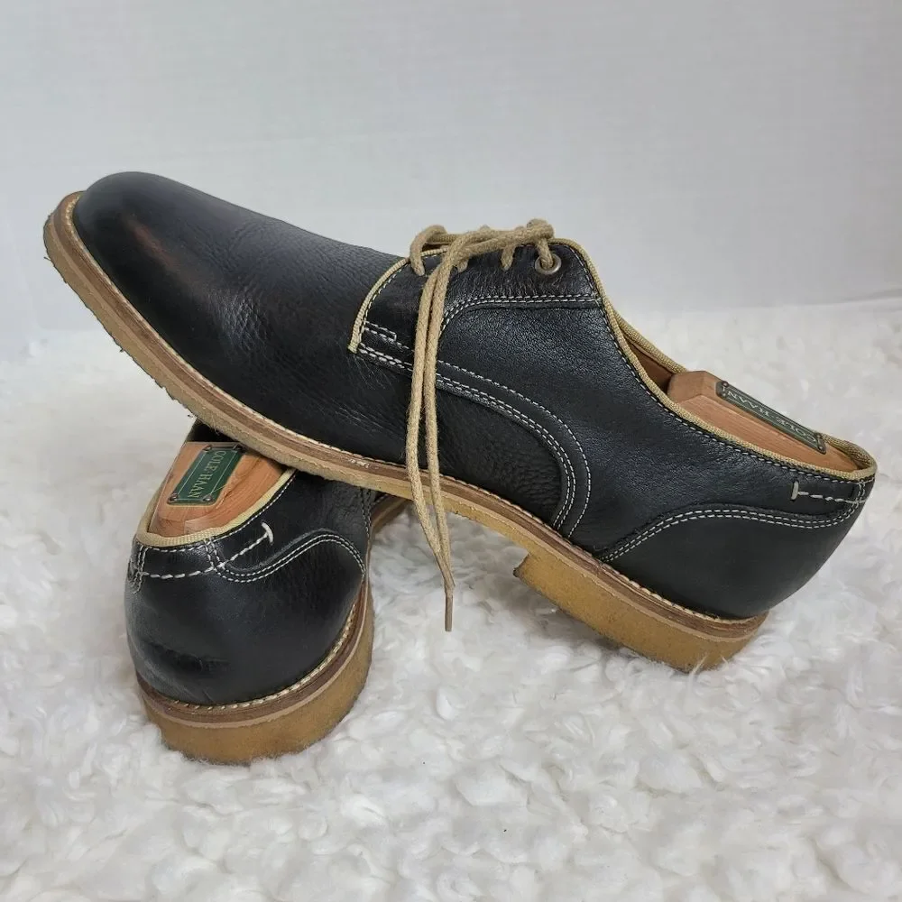 Johnston & Murphy Howell Mens Oxford Shoes Sz 9.5 Plain Toe Navy Oiled Leather